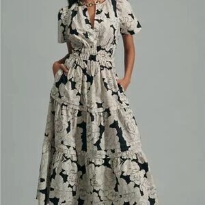 Anthropologie - The Somerset Maxi Dress in a black and white floral pattern 1X